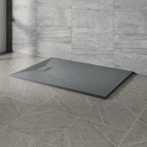 Image of NRG 1400x900mm SMC Rectangle Shower Tray Anthracite with Fast Flow Waste for Bathroom Enclosures