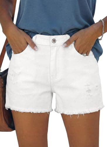 Image of KISSMODA Denim Shorts for Women Summer Cut Off Short Button Jean Shorts Ladies High Waisted Ripped Denim Hot Shorts