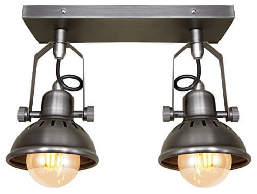 Image of Long Life Lamp Company Industrial Vintage Twin Ceiling Light Fixture Dark Grey Pewter Finish Brooklyn Style Adjustable Swivel Spot Lights Made from Stainless Steel