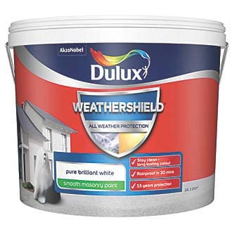 Image of DULUX WEATHERSHIELD Smooth Masonry Paint Pure Brilliant White 10LTR