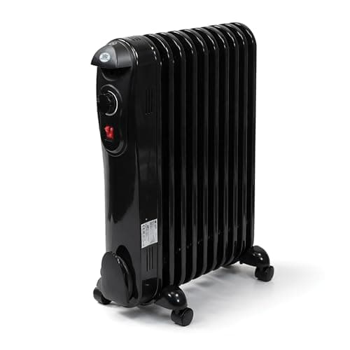 Image of PREM‑I‑AIR 2000W / 2kW 9‑Fin Portable Electric Oil Filled Radiator Heater with Adjustable Thermostat, 3 Heat Settings, Safety Cut‑Off & Tip‑Over Switch – Ideal for Rooms up to 20sqm – Black