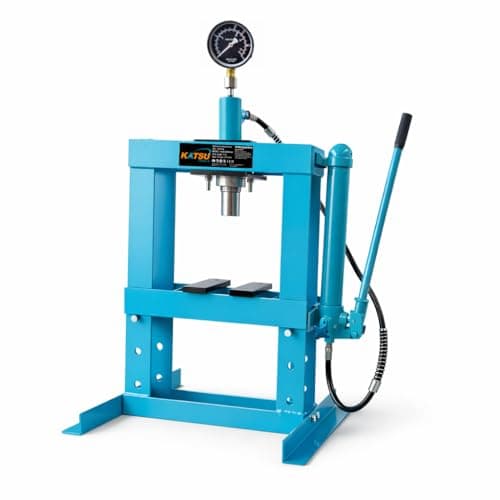 Image of KATSU Tools 10 Ton Hydraulic Workshop Press, Hand Pump & Pressure Gauge, Integrated H-Frame, Adjustable Working Height, For Automotive, Metalworking & Garage Use, 161316