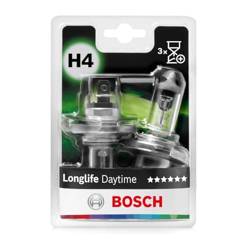 Image of Bosch H4 (472) Longlife Daytime Halogen Headlight Bulbs, 12 V 60/55 W, Long-lasting - Socket Type P43t - Pack of 2 Replacement Car Light Bulbs