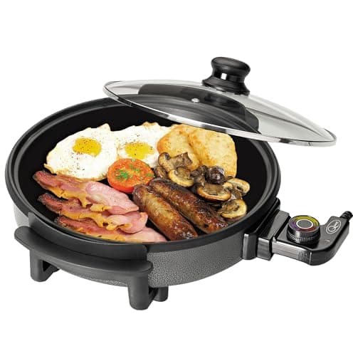 Image of Quest 35410 30cm Multi-Function Electric Cooker Pan with Lid/Adjustable Thermostatic Control/Non-Stick Aluminium / 30 x 30cm Surface/Detachable Power Cable For Serving