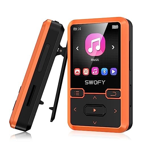 Image of 32GB Clip MP3 Player Bluetooth 5.0, Portable Wearable Sports Music Player, Ultra Light Hi-Fi Lossless Sound Quality MP3 Player for Kids, FM Radio Support, Pedometer, Max 128GB (Orange)