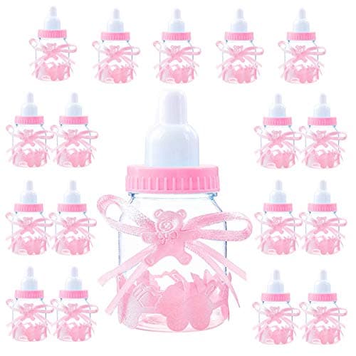 Image of Girl Baby Shower Party Favours Decoration Set, 18 Pink Feeding Bottle Sweets Favour Box for Newborn Baptism Mother to Be (4cm*4cm*9cm) -18Pcs-