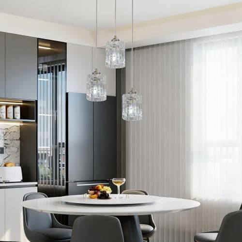Image of 3 Ring Crystal LED Pendant Light, Modern Chrome Chandelier Ceiling Light with Adjustable Hanging Cables, DIY Shape Staircase Ceiling Lamp for Kitchen Island Dining Table Living Room, Cool White 6500K