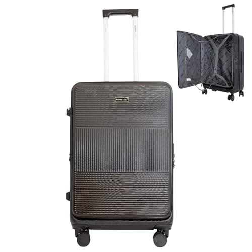 Image of Bordlite 24" Medium Suitcase – ABS Hardshell Front Opening Lightweight Luggage, Expandable +4cm with 8X Spinner Wheels, Combo Lock, Telescopic Handle – Black