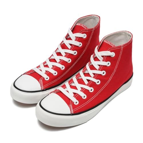 Image of Women’s Men’s Canvas Shoes Ladies High Top Trainers Fashion Plimsolls Casual Lace Up Walking Sneakers Red 290