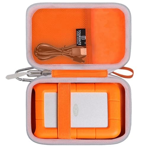 Image of Tourmate Hard Case Compatible for LaCie Rugged Mini 1TB/ 2TB/ 4TB/ 5TB External Hard Drive Portable HDD, Case Only (Orange & White)