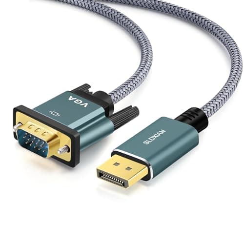 Image of SLDXIAN DisplayPort to VGA Cable, DP Male to VGA Male Cable 1080P, Gold Plated, Braided Jacket, for Monitor, Desktop, Laptop, PC, HDTV, Projector (1.8M)