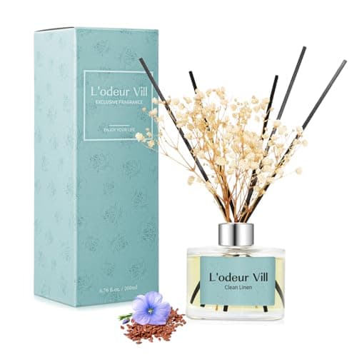 Image of L'odeur Vill Reed Diffuser Set, 200ml Luxury Home Fragrance Diffuser with 6 Fiber Sticks, Long Lasting Scented Aromatherapy for Bedroom Bathroom Living Room Office, (Linen)