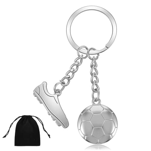 Image of Ouligay Soccer Keychain for Boys Soccer Ball Keychain Football Keychain Silver Soccer Keyring, Soccer Party Favors for Boys, Car for Fans, Men, Women, Kids, Silver