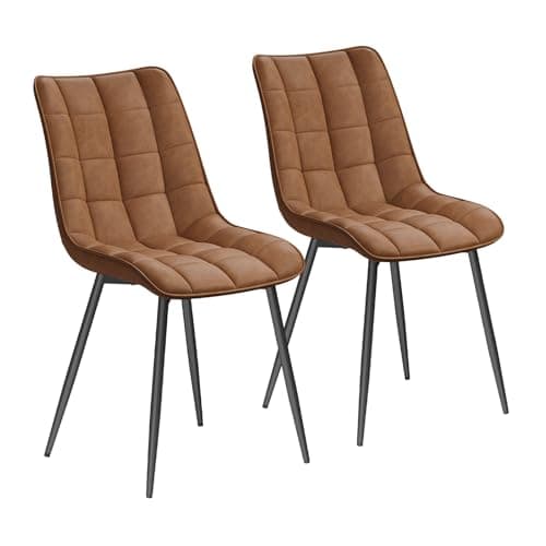 Image of WOLTU Dining Chairs Set of 2, Accent Chairs for Kitchen/Dining Room/Bedroom/Reception Room with Backrest and Upholstered Seat, Faux Leather, Light Brown, BH207hbr-2