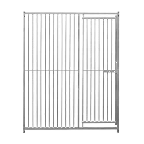 Image of Dog Run Panels With Door Galvanised Steel Kennel Heavy Duty Walk In Animal Enclosure Pen Fence Playpen Outdoor Support Bar 5cm Bar Spacing 1.84m x 1.5m Modular FREE Ground Fixing Brackets & Fixing Kit