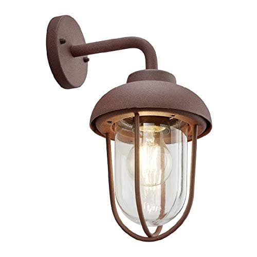 Image of Britalia Antique Rust Outdoor Vintage Swan Neck Down Lantern Wall Light | 1 x E27 Lamp Bulb Required (Not Included) | IP44 Exterior Rated | Garden & Patio