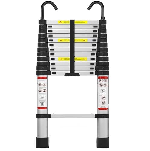 Image of 4.4-Meter Foldable Telescoping Ladder with 2 Detachable Hooks Single-Rung Design 330 lbs Load Capacity, Collapsible Heavy-Duty Ladder for Outdoor Use Stainless Steel