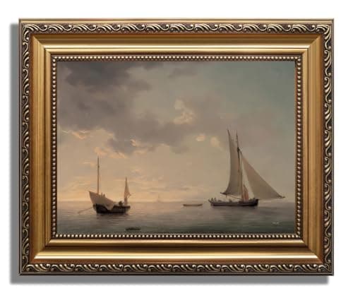 Image of AGOLINE Vintage Gold Framed Wall Art(12x16in)-Sailboat in the Wind Retro Canvas Wall Art for Living Room Bedroom and Kitchen,Vintage Aesthetic Hoom Gallery Wall Decor