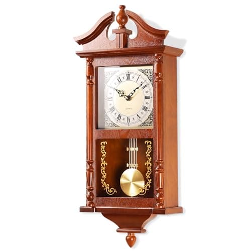 Image of AYRELY® 64.5cm Vintage Grandfather Clock with Pendulum and Chimes, Hourly/Quarter-Hour Chimes, Rubberwood Frame, Large Classic Wall Clock for Living Room, Home Décor Gift