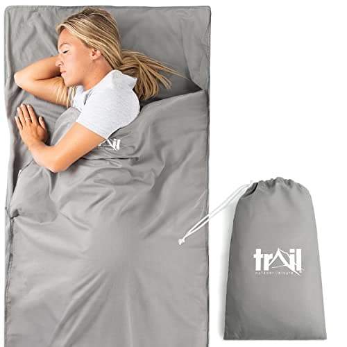 Image of Trail Sleeping Bag Liner Camping Travel Sheet Single Envelope Shape with Pillow Slot and Bag (220cm x 80cm)