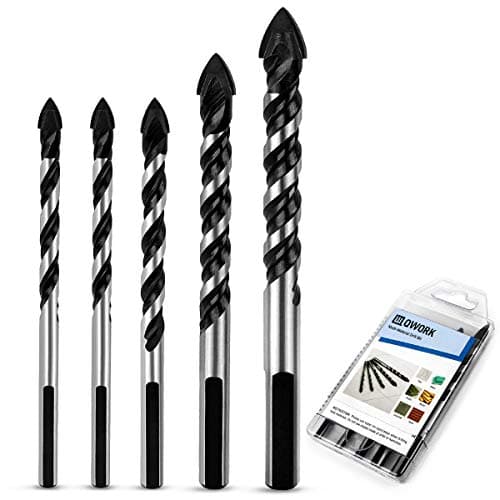 Image of QWORK® 5 Pcs Multi-Material Drill Bits Set 6mm,8mm,10mm, 12mm,for Tile,Concrete, Brick, Glass, Plastic and Wood Tungsten Carbide Tip Best for Wall Mirror and Ceramic Tile on Concrete and Brick Wall