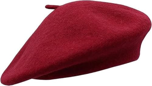 Image of HAJRA® Adult Wool Beret - French Style Classic Color Beret, Unisex Soft Warm Vintage Artist Hat Beanie, Maroon