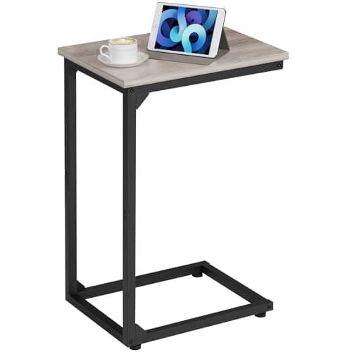 Image of AMHANCIBLE C-Shaped Side Table, Bedside Table, End Table for Small Spaces, Sofa Side Table, Coffee Table with Metal Frame for Living Room, Bedroom, Gray UHET02CGY-1