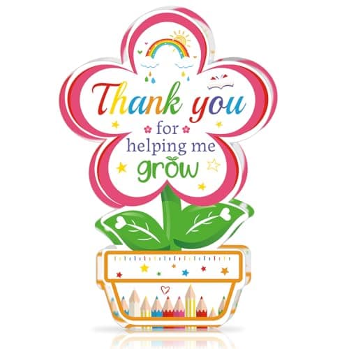 Image of DPKOW Thank You Teacher Gifts for Women, Flower-Shaped Thank You for Helping Me Grow Acrylic Plaque, Teacher Appreciation Gifts Birthday Christmas, Teachers End of the Year Leaving Gift