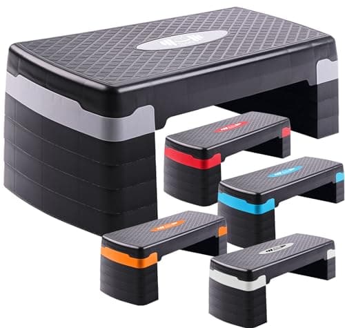 Image of FK Sports Steppers for Exercise & Workout - 5 Levels of Adjustable Height (10,15, 20, 25, 30 CM) Aerobic Step - Exercise Step for Home & Gym, Mini Stepper for Yoga & Training (Grey)