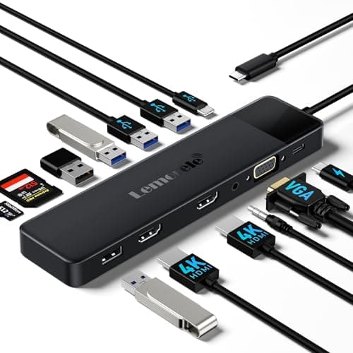 Image of Docking Station, (2025 Upgrade) Lemorele Usb C Hub 13-in-1,Triple Display Adapter with 2 x 4K Dual HDMI, VGA, 5 x USB A, 100 W PD, USB C Data, SD/TF, 3.5 mm Audio for Mac/Windows