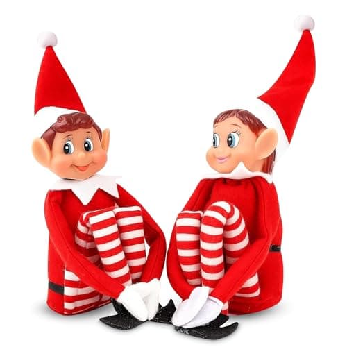 Image of Quebec Naughty Elf Set - Boy & Girl Elf Figures, Santa's Little Helper Inspired, Soft Body, Vinyl Faces, Festive Family Fun, 12 Inch - Couple