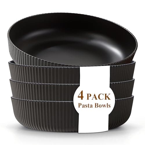 Image of Kyraton Pasta Bowls Set of 4, 1.1L Large Pasta Serving Bowl Plastic Unbreakable Serving Dishes (Black)