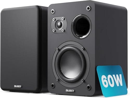 Image of MAJORITY Bookshelf Passive Speakers | Hi-Fi Stereo Speakers Pair for Tuners and Hi-Fi systems | Stereo 2.0, 60W RMS | Wooden Enclosure and Compact Size D70X Passive (Black)