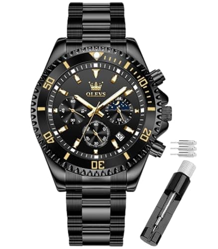 Image of OLEVS Green Dial Watches for Men Fashion Analog Quartz Waterproof Chronograph Gold Silver Stainless Steel Watch Business Classic Luxury Big Face Luminous Multifunction Men Wristwatches…