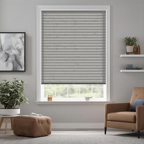 Image of Grey/Silver Plain PVC venetian Blind - Width 180cm x Drop 150cm - 25mm Horizontal Slats - Easy Fit Trimmable fitting with Tilt control Wand Mechanism