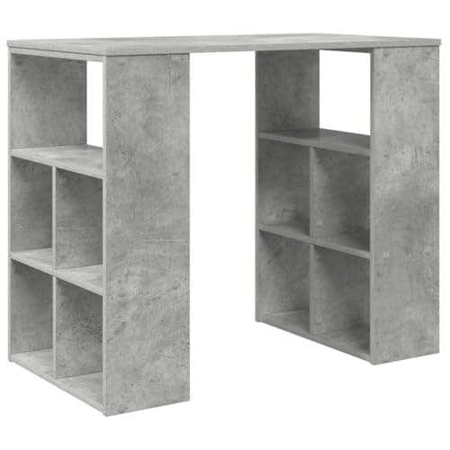 Image of RCODSSK Modern Writing Desk with Built-in Shelving, Concrete Grey Engineered Wood, Rectangular Textured Finish, 90 x 50 x 75 cm