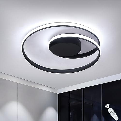 Image of Kaniker Flush Mount Ceiling Light Fixture with Remote Control Led 18''Round Dimmable Bathroom Ceiling Light Hallway Light with 3 Colour Temperature Lamp 47W for Bedroom Corridor Kitchen (Black)