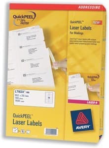 Image of Avery QuickPEEL Addressing Labels Laser 21 per Sheet 63.5x38.1mm Ref L7160-100 [2100 Labels]