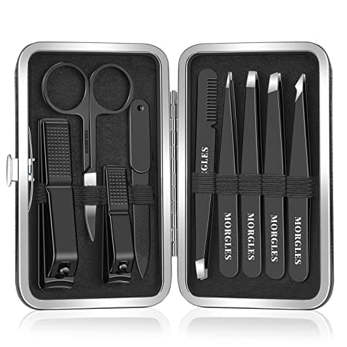 Image of Tweezers Set and Nail Clippers, Tweezers Set for Men, MORGLES 9PCS Professional Stainless Steel Tweezers No Gaps with Leather Travel Case