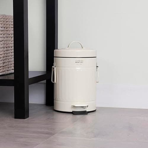 Image of CHARLES BENTLEY Kitchen Bin, 3 Litre, Cream, Retro, Steel, Waste, Rubbish, Kitchen, Bathroom, Mini, Pedal Bin, Handles for Easy Lifting, Inner Bucket for Easy Emptying, Convenient, Light (30x17cm)