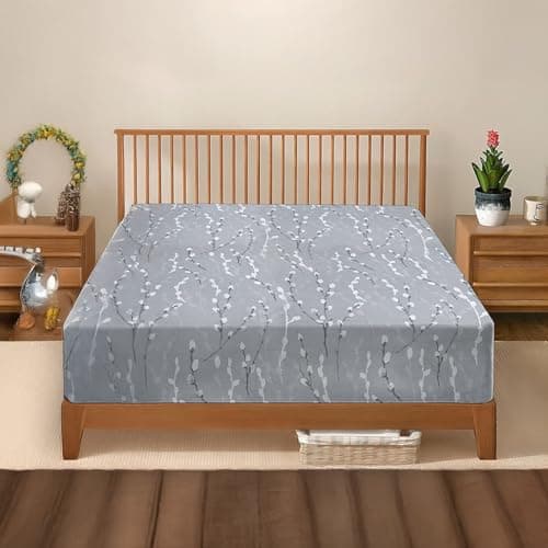 Image of DANYDude 100% Egyptian Cotton Floral Printed Double Fitted Sheet 400 Thread Count Fitted Sheets Double Soft & Machine Washable 30cm/12” Extra Deep Fitted Bed Sheets Room Decor