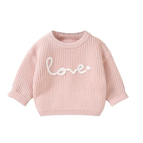 Image of BOBORA Love Toddler Baby Girls Jumpers Long Sleeve Crew Neck Knitted Jumper Kids Cute Chunky Knitwear Fall Winter Baby Clothes Valentine's Sweater Warm Sweatshirt Pullover