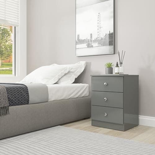 Image of Seconique Denver 3 Drawer Bedside in Grey Gloss