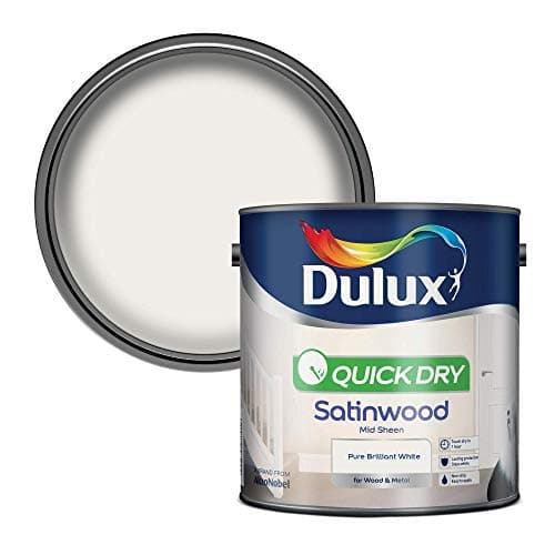Image of Dulux Quick Dry Satinwood Paint For Wood And Metal, Pure Brilliant White, 2.5 L