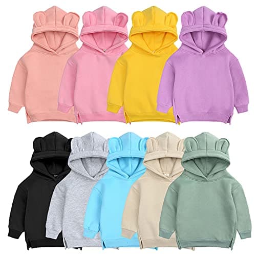 Image of Baby Girls Cute Hoodie Toddler Boys Plain Hoodies Long Sleeve Jumper Split Side Solid Color Sweatshirt School Pullover Tops Cotton Comfy Soft (Purple, 6-9 Months)