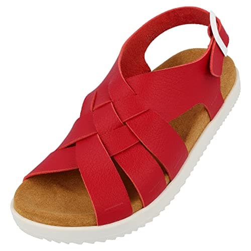 Image of HAFLINGER Elba Summer Slide Sandal with Straps, red, 38 EU
