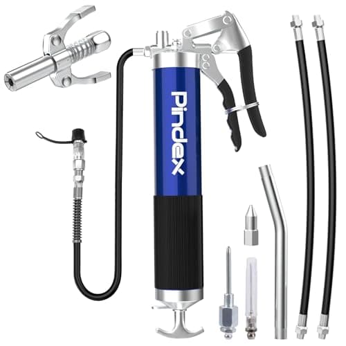 Image of Pindex Grease Gun with Coupler, Manual Grease Gun Hand Pump with Coupler 3 Flexible Hose Needle for 400g Cartridge with Fitting End Nozzle
