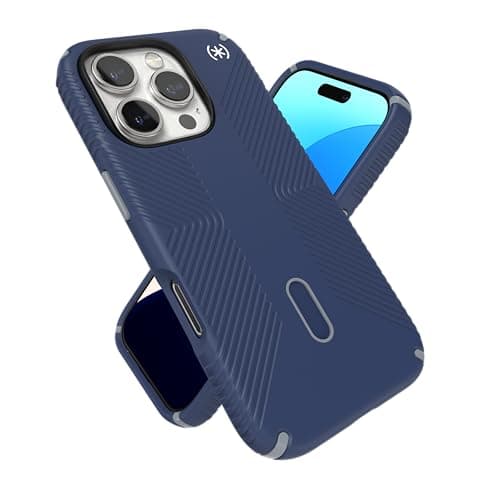 Image of Speck Blue iPhone 16 Pro Case - MagSafe and ClickLock - Slim Phone Case - Presidio 2 Grip - Coastal Blue/Dust Grey