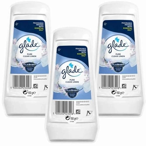 Image of Glade Air Freshener Pure Clean Linen Scent, 150g x 3 - Odour Eliminator Gel, Long-Lasting Fresh Fragrance Air Freshener for Home with Welari Thank You Card | (3 Pack)