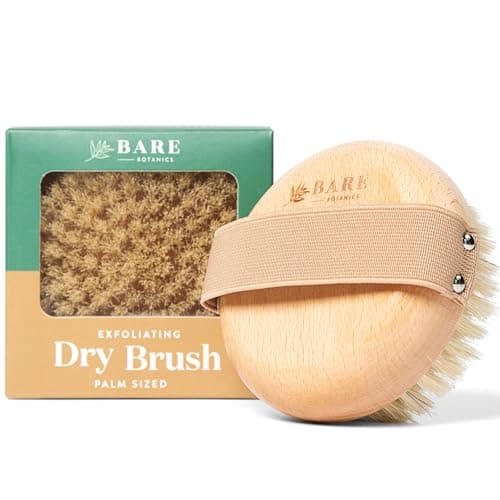 Image of Bare Botanics Dry Body Brush for Lymphatic Drainage - Improve Circulation w/Gentle Exfoliation for Soft Skin - Ergonomically Designed w/Elastic Strap - Soft but Firm Natural Boar Bristles